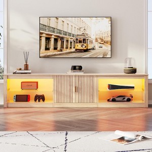 Bestier 80 inch TV Stand for TVs up to 85", High Gloss Entertainment Center with LED Lights & Storage Cabinet, Modern Fluted TV Console - 1 of 4