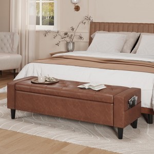 60" Storage Ottoman Bench, Faux Leather Upholstered Ottoman for King Size End of Bed - 1 of 4