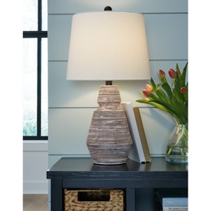 Signature Design by Ashley Jairburns Table Lamps Red/White: Mid-Century Modern, Distressed Finish, 22.5" Height - 1 of 4