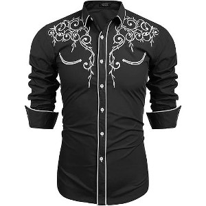 COOFANDY Men's Western Cowboy Shirts Long Sleeve Embroidered Shirt Slim Fit Casual Button Down Shirts - 1 of 4