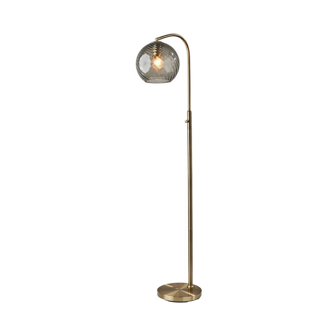 Photos - Floodlight / Street Light Adesso Camden Floor Lamp Antique Brass: Smoked Glass Globe, Mid-Century Mo 