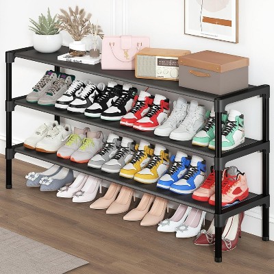 Long Shoe Rack - Shoe Organizer, Shoe Rack for Closet, Front Door, Entryway, Garage, Stackable, Free Standing Shoe Organizer
