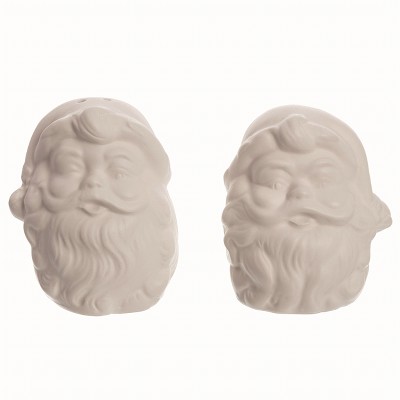 Transpac Christmas Elegant Santa Face Dolomite Salt and Pepper Shakers Collectables Off-White 3 in. Set of 2