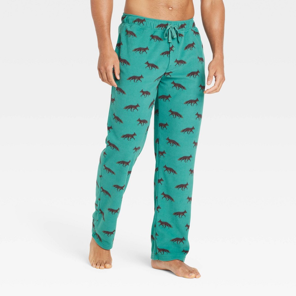 Photos - Other Textiles Men's Fox Print Microfleece Pajama Pants - Goodfellow & Co™ Green XXL brow