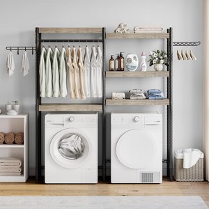 Double Row Over Washer and Dryer Shelves, 5 Tiers Laundry Room Storage and Organizer Standing Shelf, Heavy Duty Freestanding Clothes Drying Rack - 1 of 4