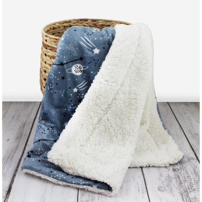 Lila and Jack Baby Blanket Celestial Printed Mink with Natural Sherpa Backing Kids' Throw