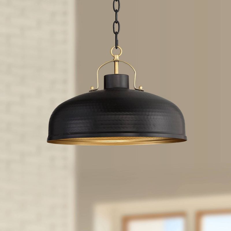 Possini Euro Design Camden Black Warm Brass Pendant Light 15 3/4" Wide Industrial Rustic Dome Shade for Dining Room House Foyer Kitchen Island Bedroom, 2 of 10