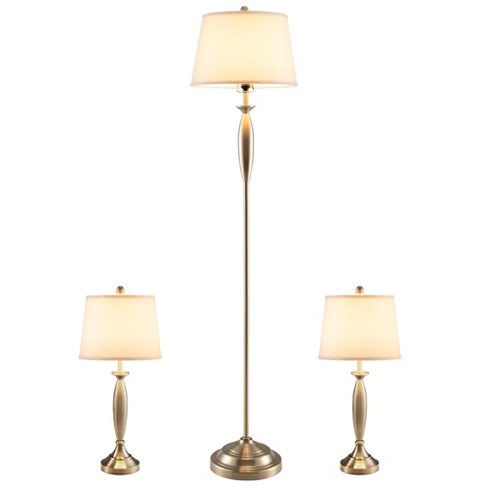Tangkula 3-Piece Lamp Set – 2 Table Lamps & 1 Floor Lamp, Weighted Base, Linen Shade, Modern Nickle Finish, Bulbs Not Included