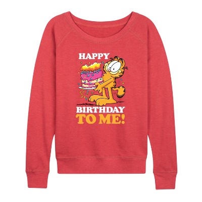 Women's - Garfield - Happy Birthday To Me Lightweight French Terry Wide Neck Long Sleeve Graphic Shirt