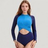 Anna-Kaci Swim Women's Long Sleeve One Piece Swimsuit with Cut-Out Waist and Cross Front Detail - 2 of 4