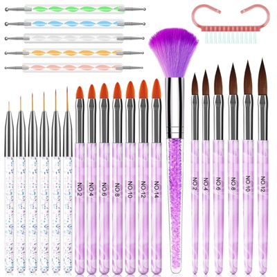 Saviland Pro 26PC Acrylic Master System - UV Gel/Liner & Dotting Brush Kit for Hybrid Nail Sculpting. (Size: 26 Count)