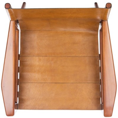 Culkin Modern Brown Leather Sling Armchair with Mahogany Frame