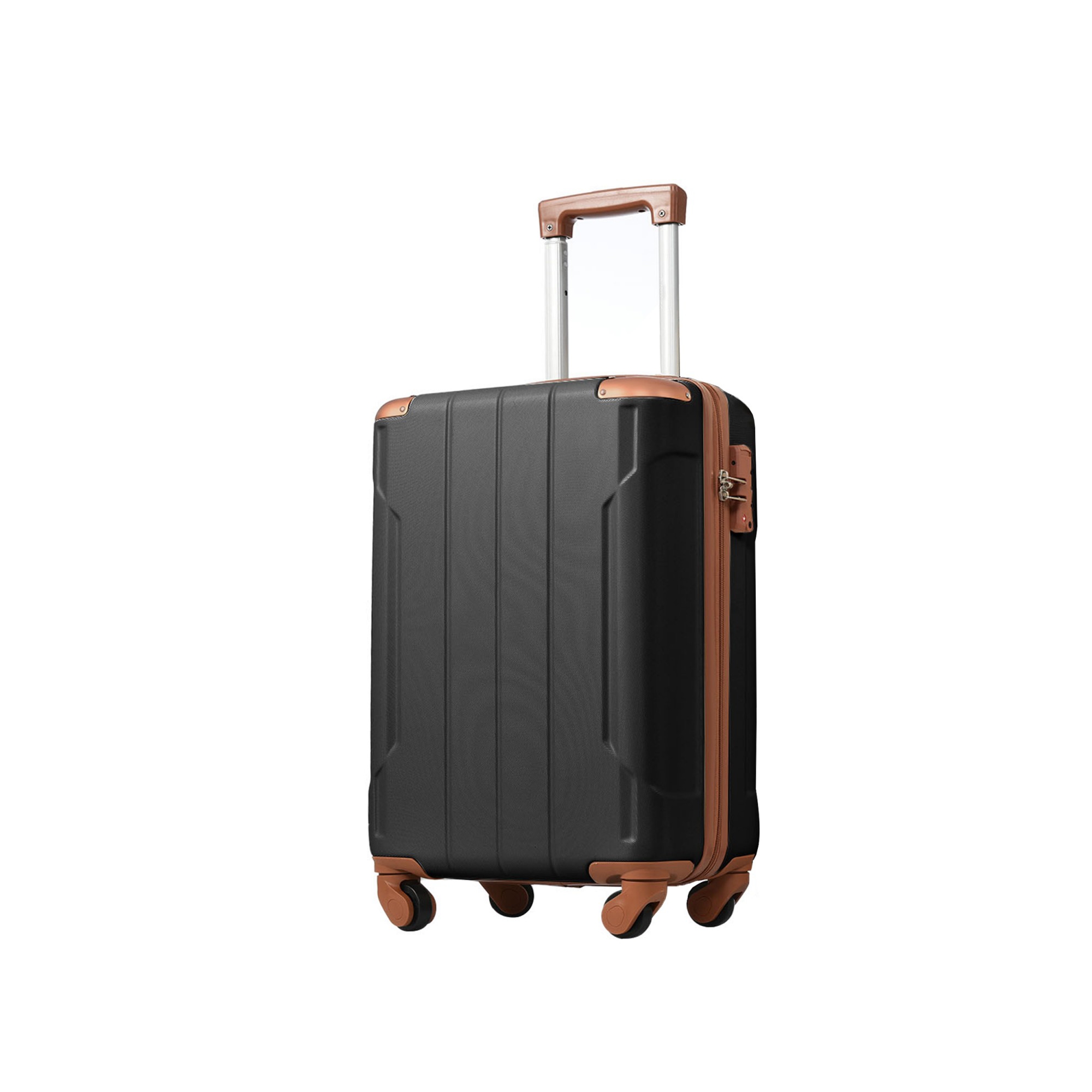 20" Lightweight Luggage, Hardside Spinner Suitcase with TSA Lock 4M, Black+Brown -ModernLuxe