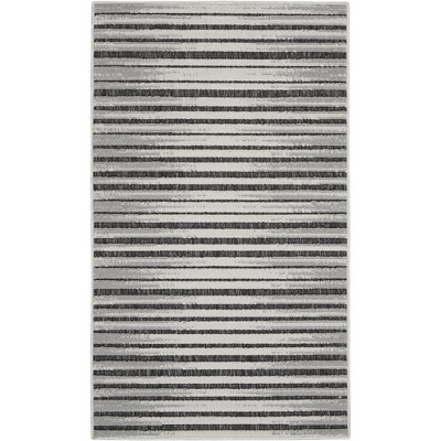 Calobra Dark Grey Striped Synthetic Indoor/Outdoor Rug