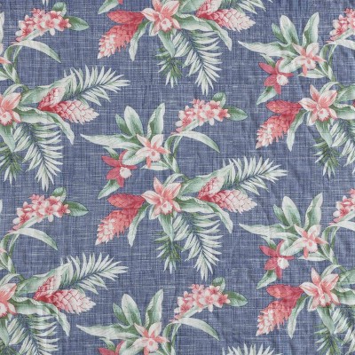 Navy Cotton Reversible King Quilt Set with Botanical Print