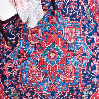 Elegant Red Synthetic 36" Rectangular Easy-Care Rug