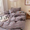 Purple Pink Plaid Queen Bedding Set, 3 Pieces, Duvet Cover with Zipper, 2 Pillowcases, 100 Washed Cotton, Soft Breathable - 3 of 4