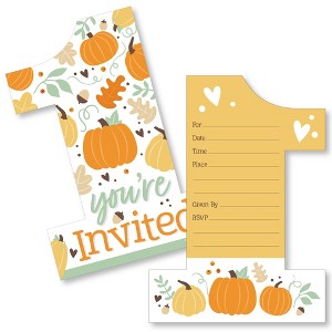 Big Dot of Happiness 1st Birthday Little Pumpkin - Shaped Fill-In Invitations - Fall First Birthday Party Invitation Cards with Envelopes - Set of 12 - 1 of 4
