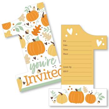 Big Dot of Happiness 1st Birthday Little Pumpkin - Shaped Fill-In Invitations - Fall First Birthday Party Invitation Cards with Envelopes - Set of 12