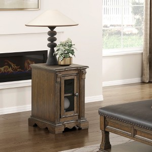 16" Wood Traditional Chairside Table with Built-In Charging Ports and Adjustable Shelf for Living Room - 1 of 4
