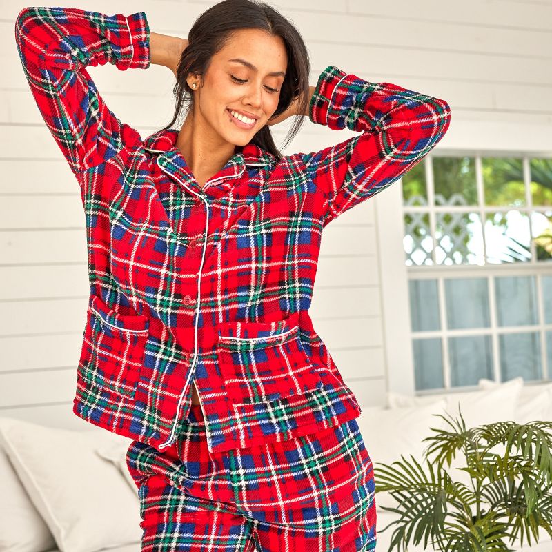 Women's Soft Warm Fleece Pajamas Lounge Set, Long Sleeve Top and Pants, PJ, 3 of 7