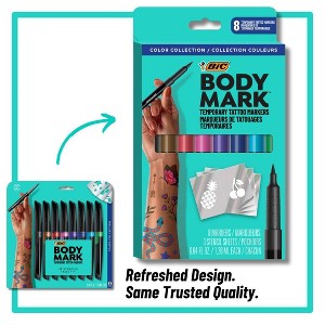 BodyMark by BIC 8pk Collection Tattoo Marker: Fine Point, Washable, Multicolored Body Markers for Tattoos, Adult Use - 1 of 4
