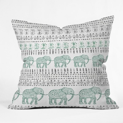 Green Elephants Throw Pillow - Deny Designs