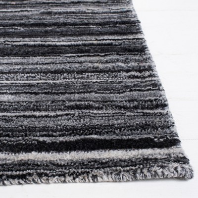 Hand-Knotted Black and Grey Wool Area Rug