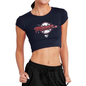 Women's Superman 2025 Meteors New Logo Cap Sleeve Baby Rib Crop Top - 1 of 4