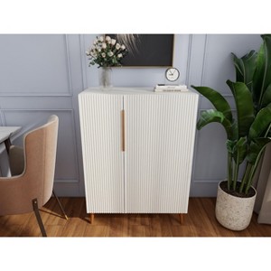 KWPZQEB Modern Kitchen Storage Cabinet, Mid Century Modern Wood Cabinet with 2 Fluted Doors & Gold Handles for Dining Room, Living Room, White - 1 of 4
