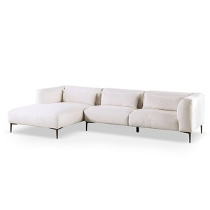 HOMES: Inside + Out Plumeria L Shaped Sectional Left Chaise with Feather Blend Cushions Linen White - 1 of 4