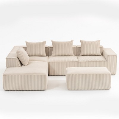 Resenkos Modular Sofa Set, Flexible Sectional Couch, Perfect for Living Room, Space-Saving & Comfortable, Corduroy, Beige
