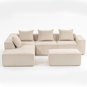 Resenkos Modular Sofa Set, Flexible Sectional Couch, Perfect for Living Room, Space-Saving & Comfortable, Corduroy, Beige - 1 of 4