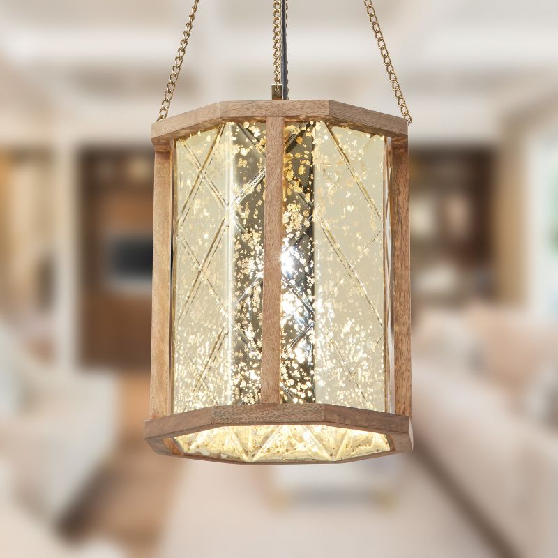 River of Goods 9&#34; Elina Metal Pendant Lamp with Painted Mercury Gold Glass Shade with Wood Frame, 4 of 11