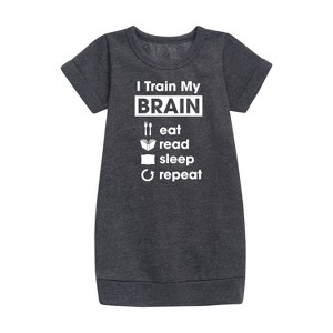 - Instant Message - I Train My Brain Graphic Short Sleeve Fleece Dress - 1 of 4