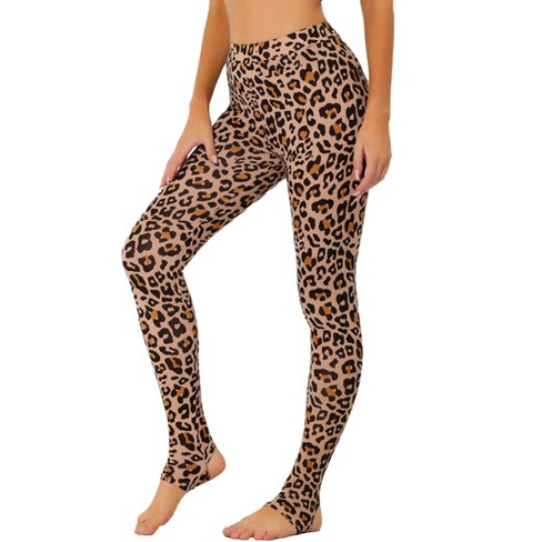 Allegra K Women's Printed High Waist Elastic Waistband Yoga Stirrup Pants  Dark Beige-leopard Small : Target