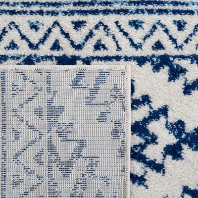 Hand-Knotted Ivory/Navy Geometric Square Synthetic Area Rug