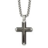 Chisel Stainless Steel with Cubic Zirconia and Black Carbon Fiber Inlay Cross Pendant on a 22" Box Chain Necklace - 2 of 4