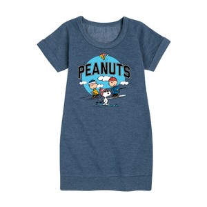 - Peanuts - Snoopy and Friends Skiing Graphic Short Sleeve Fleece Dress - 1 of 4