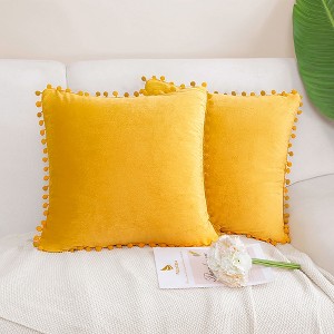 PiccoCasa Velvet Pillow Covers Pom Throw Cover Square Cushion Covers 2Pcs - 1 of 4