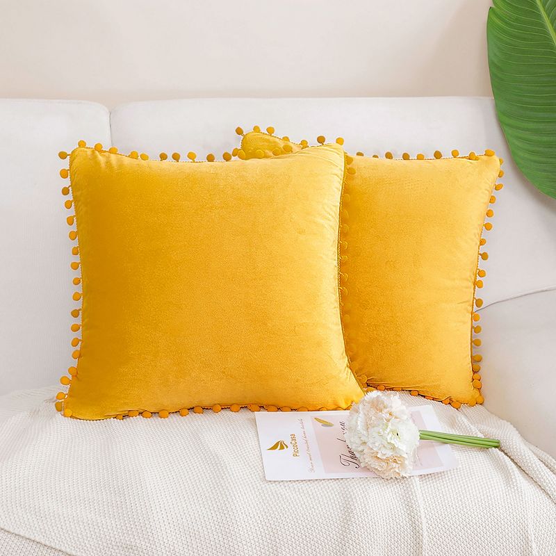 PiccoCasa Velvet Pillow Covers Pom Throw Cover Square Cushion Covers 2Pcs, 1 of 9