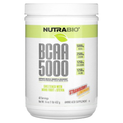 NutraBio BCAA 5000, Strawberry Lemonade, 1 lb (452 g)