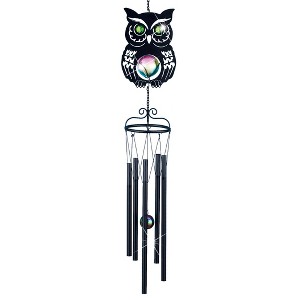 Collections Etc Stainless Steel Owl and Gazing Ball Hanging Windchime Gray - 1 of 2