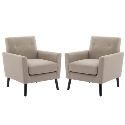 Coucheta Mid-Century Accent Chair Set of 2, Linen Upholstered Armchairs with Wood Legs & Thick Cushion - for Bedroom, Apartment, Waiting Room