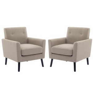 Coucheta Mid-Century Accent Chair Set of 2, Linen Upholstered Armchairs with Wood Legs & Thick Cushion - for Bedroom, Apartment, Waiting Room - 1 of 4