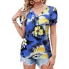 Nlife Womens Puff Short Sleeve Hawaiian Shirts Floral Tropic Printed Pleated V Neck Summer Casual T-Shirt Trendy Boho Blouses Tops - 2 of 4