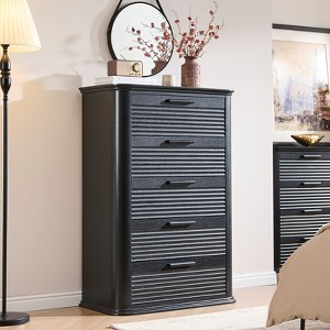 ORRD 5 Drawer Dresser, 45" Tall Fluted Chest, Curved Profile Storage for Bedroom Living Room，Black - 1 of 4