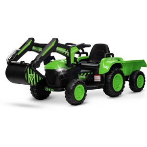 12V Kids Ride-On Excavator Tractor, Electric Vehicles w/Detachable Trailer, Remote Control, LED Lights, Music - 1 of 4