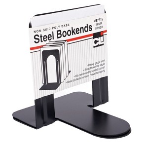 Charles Leonard Bookends with Non-Skid Base, 5" Steel, Black, 1 Pair - 1 of 1