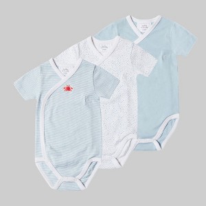 Stellou & Friends Unisex Crossbody Side Snap Bodysuit - Cotton Bodysuit - 3-pk - Blue Stripes & Dots / 18-24 Months - 1 of 3
